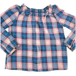 Carter’s Girl’s Pink/Blue Plaid Gold Metallic Plaid Long Sleeve Twill Blouse 5T